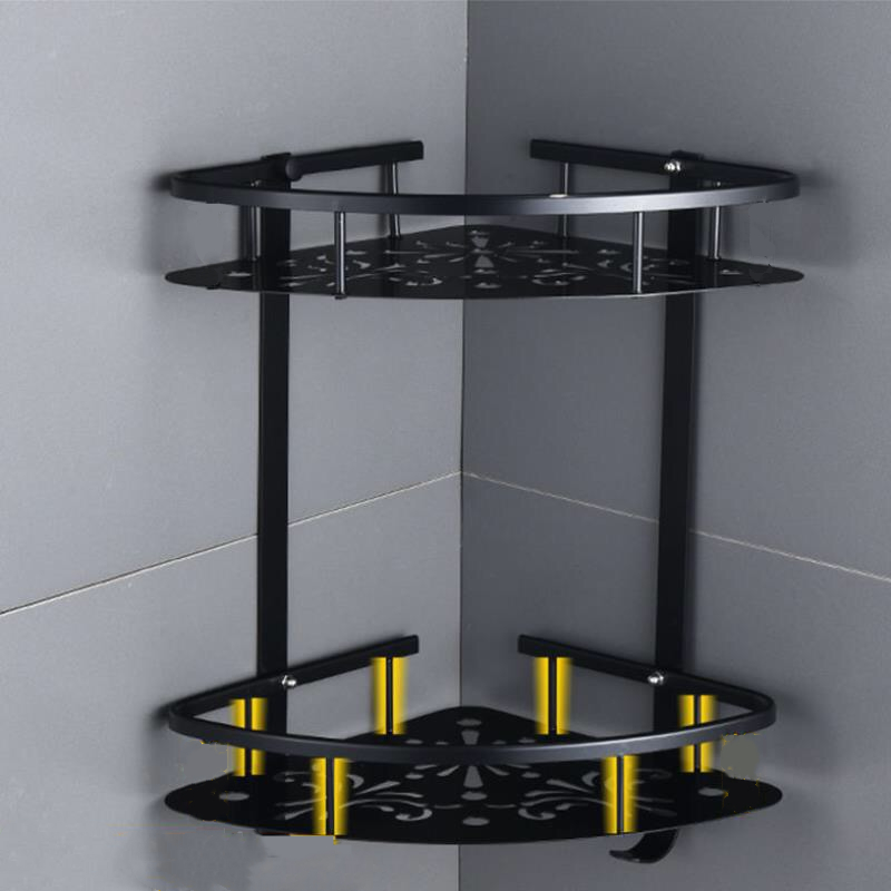 Estantes de aluminio para baño, repisa esquinera de pared para cosméticos, almacenamiento de champú y ducha, ganchos de Hardware, color negro y plateado: D 2 Layer