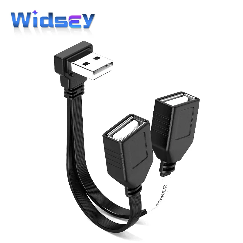 USB 1 to 2 Elbow Computer Extension Cord 65W Fast Charging Flat Data Cable 10/20cm Mobile Phone Car Expander Carplay Splitter