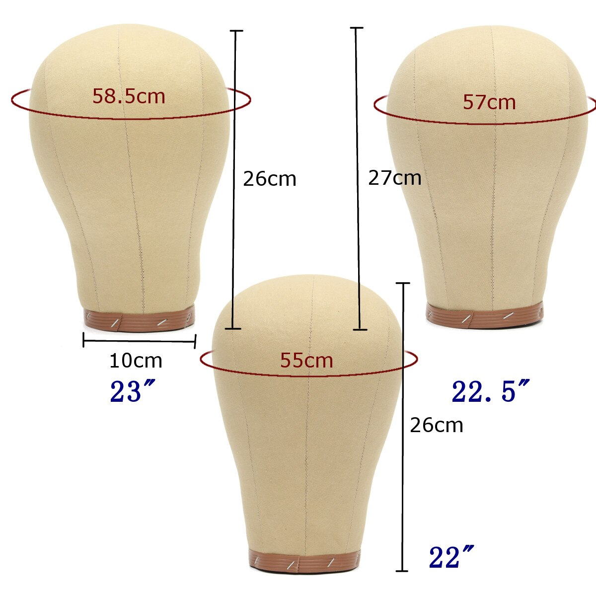 Training Mannequin Head Canvas Covered Plastic Foam Filled Block Head Display Styling Mannequin Manikin Head Wig Stand 22-23"