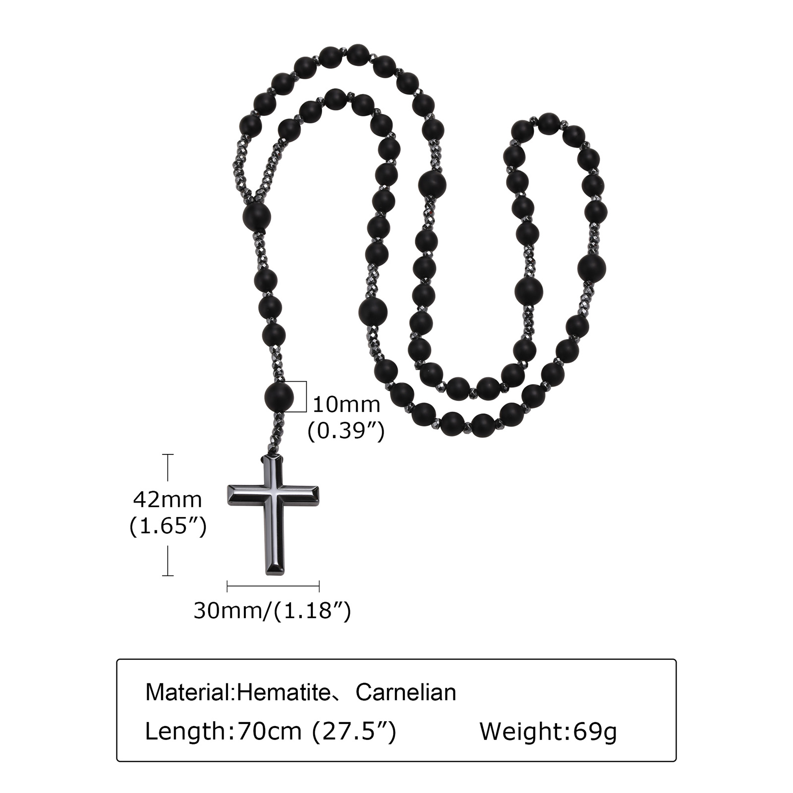 Zwarte Kralen Kruis Rozenkrans Kettingen Voor Mannen, Mannelijke Power Balance Hematiet Ketting, Religieuze Faith Gebed Sieraden