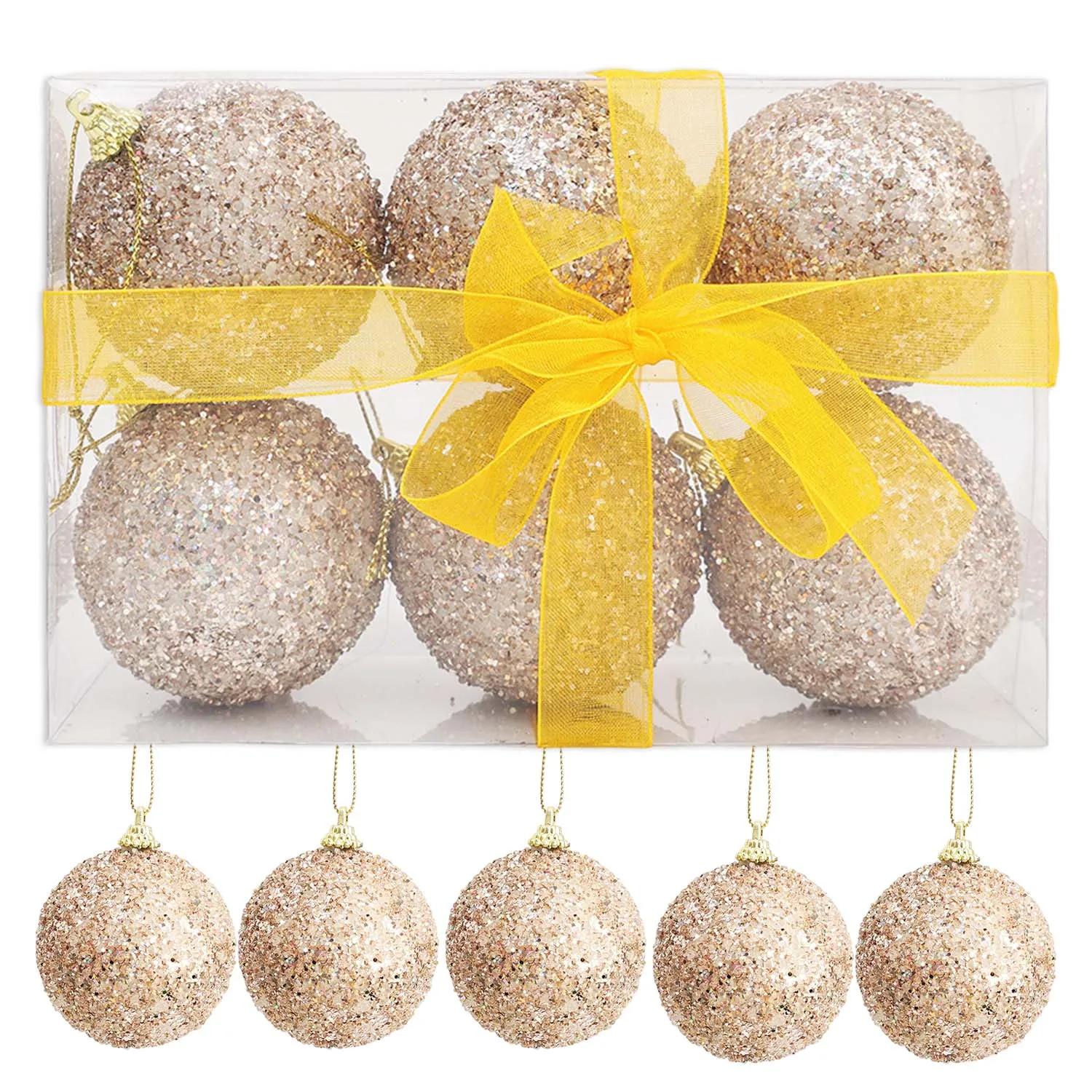 Large Christmas Balls Champagne Gold Glitter Christmas Sparkling Ball for Xmas Tree Hanging Pendants Party Decoration Ornaments