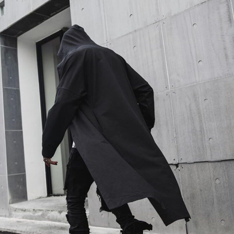 Herfst Mannen Goth Zwarte Lange Trenchcoat Man Harajuku Punk Hip Hop Lange Jas Vintage Gothic Stijl Mantel Пальто Мужское