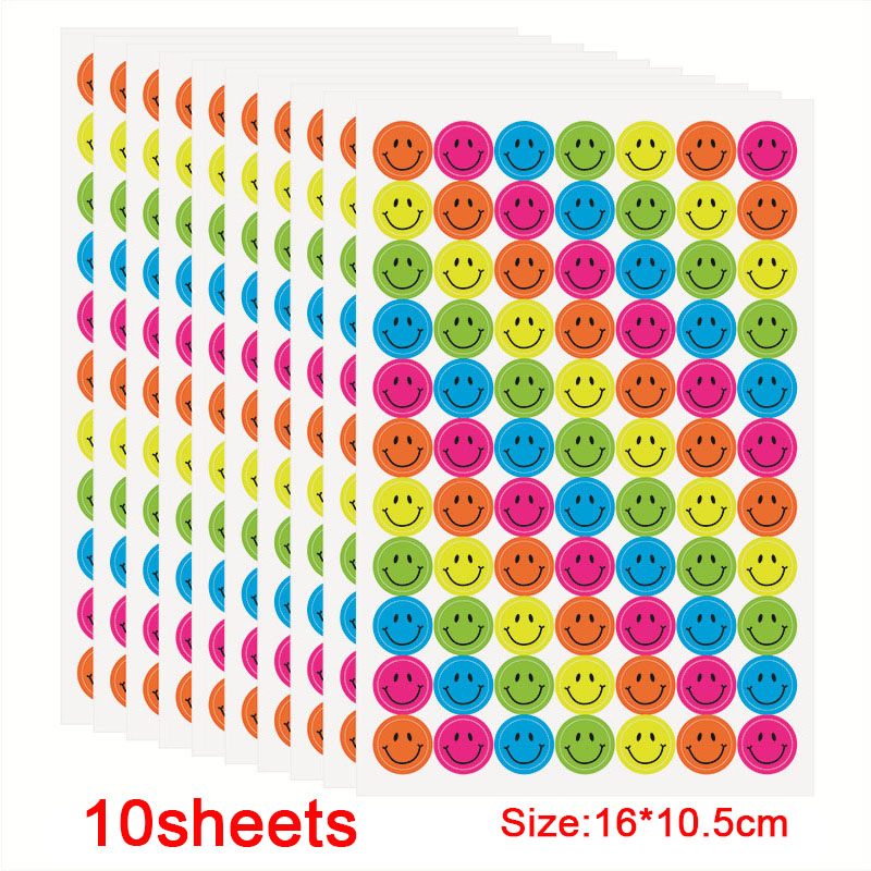 10-blad lachend gezicht stickers schattig notebook laptop portret stickers glimlach ster brief beloning sticker klassiek speelgoed voor kinderen cadeau