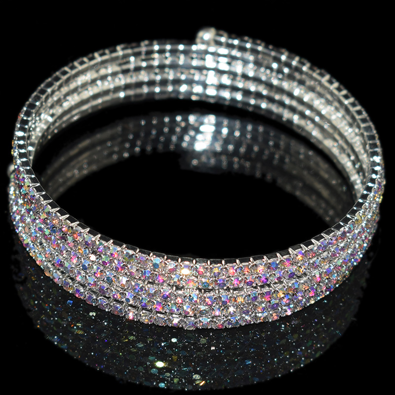 Pulsera de diamantes de imitación para mujer, brazalete de cristal de 3/ 5 filas, multicapa, oro rosa, plata, boda: 5row-silver-AB-XZ