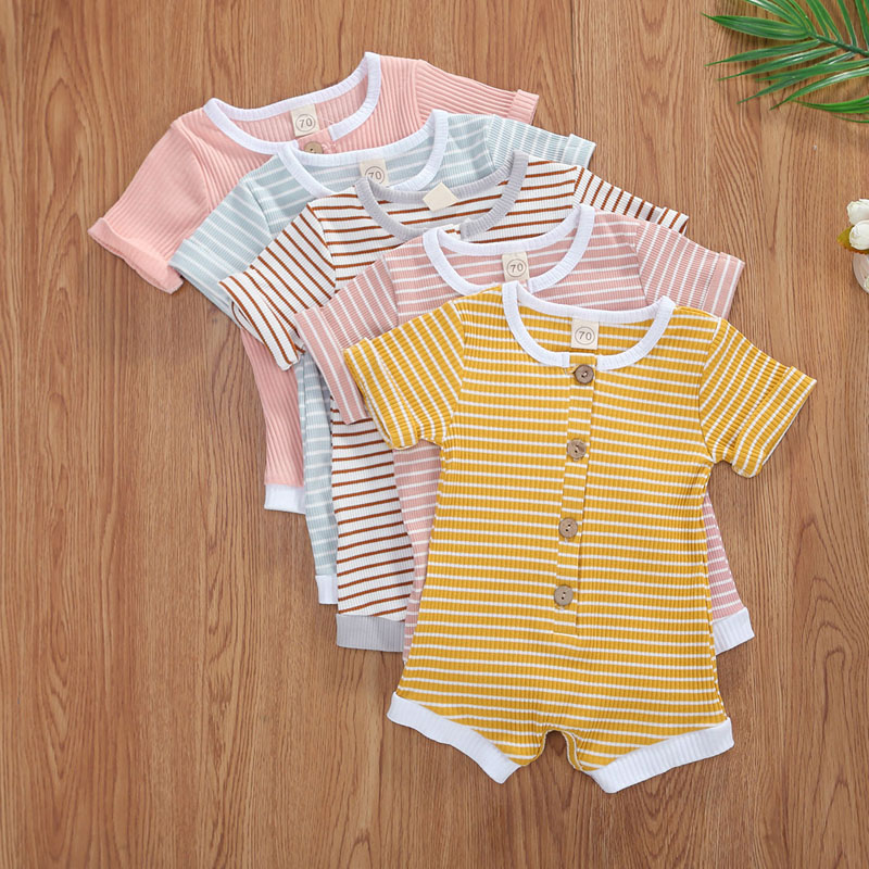 Pudcoco 0-24m baby rompers voor jongens en meisjes, korte mouwen, gestreepte print, kinderoutfits, 5 stijlen, kleding, pak