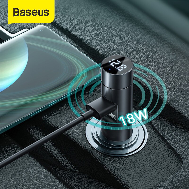 Baseus 18W Fast Car Charger Adapter FM Transmitter Bluetooth Car Modulator Handsfree Car Audio Receiver 18W 2 USB