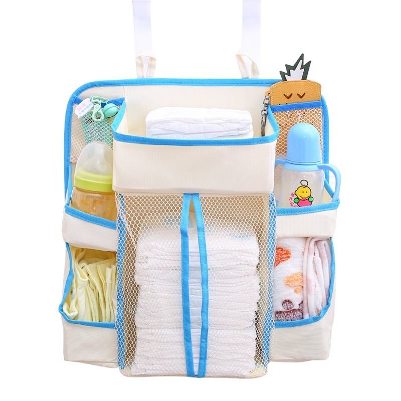 Bærbar baby seng hængende opbevaringspose sengebord arrangør spædbarn krybbe sengetøj sæt vandtæt legetøj bleer lomme