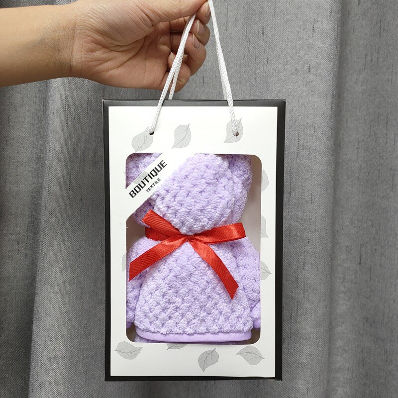 Ensemble de serviettes de bain de luxe en velours, molleton, forme d'ours, avec boîte, séchage rapide, en microfibre, de mariage, de fête: 06