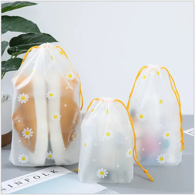 1pcs Transparent Drawstring Storage Bag Clothes Underwear Shoes Organizer Pouch Travel Toiletries Cosmetic Cartoon Storage Bag: S / WHITE