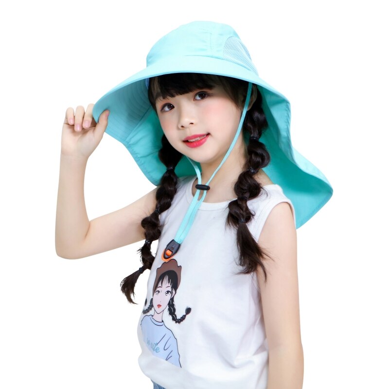 Wide Brim Children Beach Hat Sun Kids Bucket Cap Summer Girls Boys Travel Outdoor Cute Casual Anti-UV Hats: TL