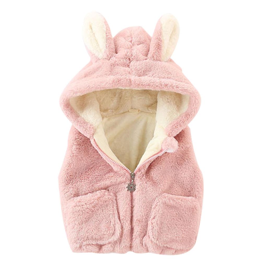 Baby Jongens Meisjes Kleding Vest Warm Winter Baby Vest Mouwloze Jas Cartoon Fleece Konijn Oor Bovenkleding Vest: Roze / 40M