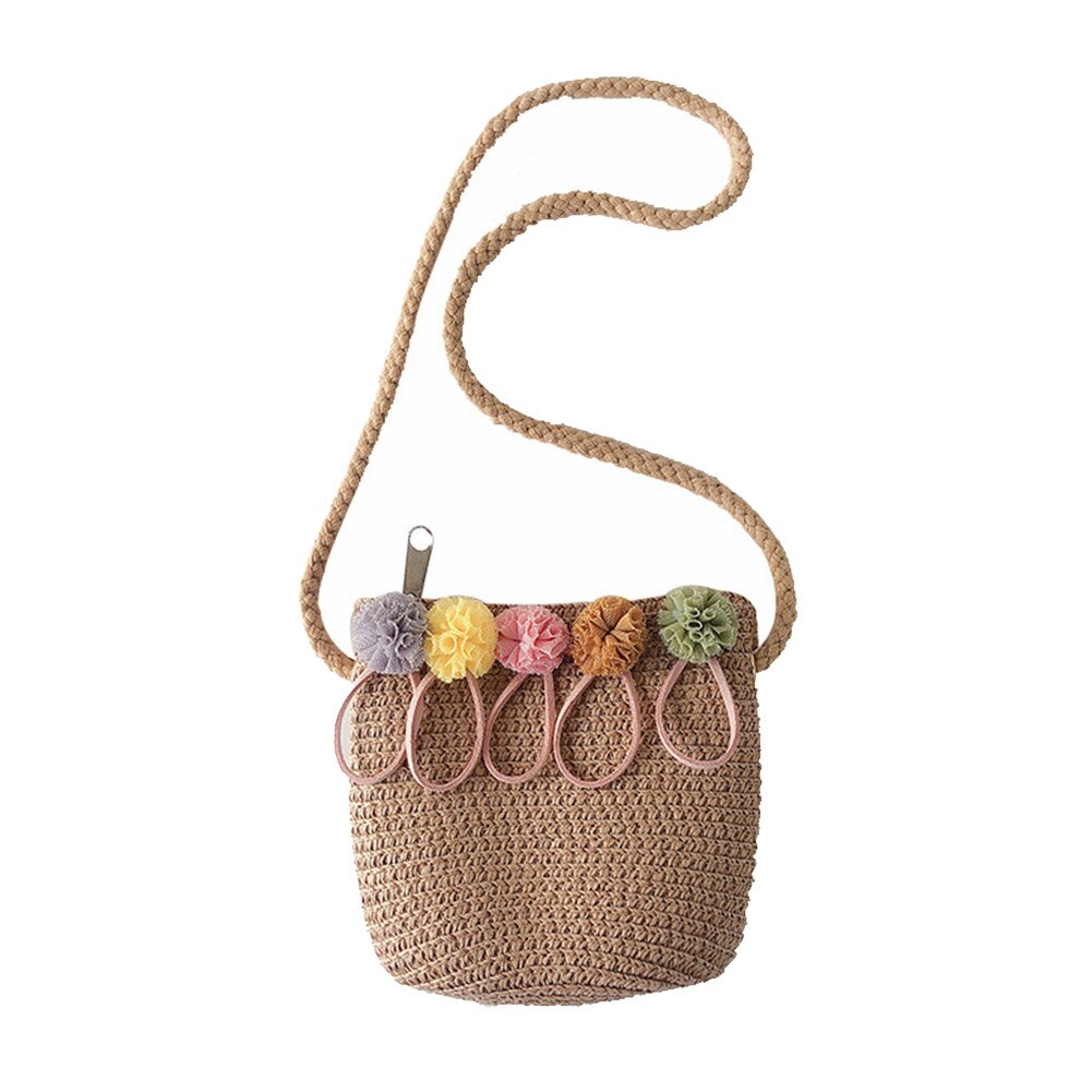 Meisjes Schoudertas Stro Rotan Weave Crossbody Tas Voor Baby Meisjes NOV99: Khaki