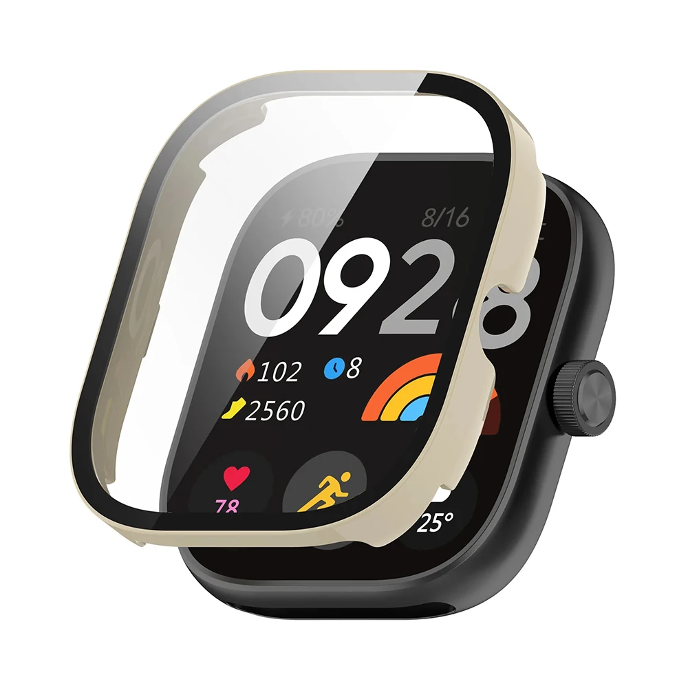 PC-Gehäbenutzen + Glas für Xiaomi Redmi Uhr 4 3, gehärtetes Glas, kratzfeste Folie, Stoßstangenschutzhülle für Redmi Uhr 3 aktiv/3Lite: Elfenbein / 2-3,9 Zoll