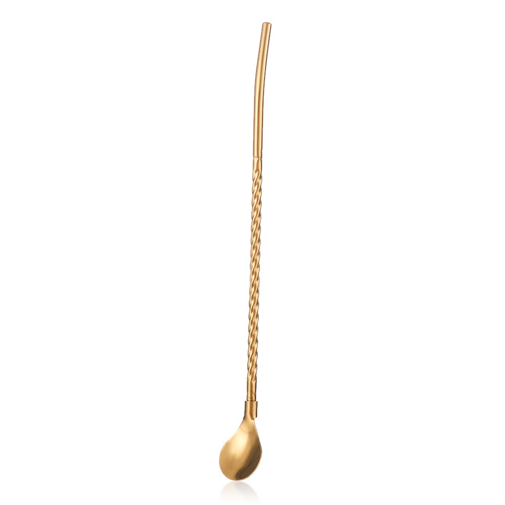 1 cuchara de paja trenzada portátil larga cuchara para té de color reutilizable cuchara de acero inoxidable para cóctel café herramientas para mezclar: gold
