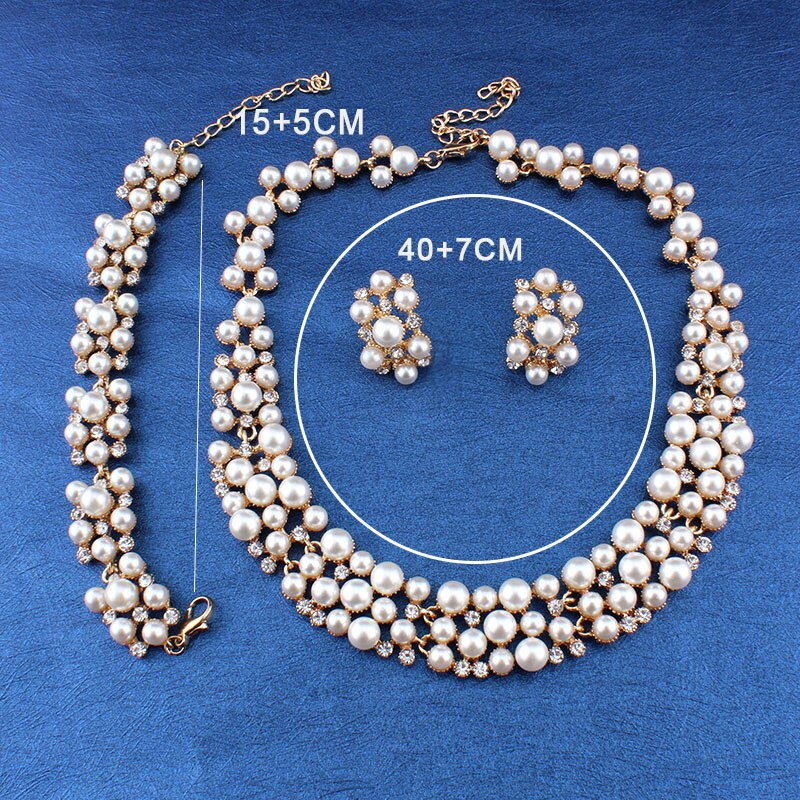 jiayijiaduo Wedding dress jewelry set Imitation pearl Necklace earrings Bracelet set For women Gold color party Christmas