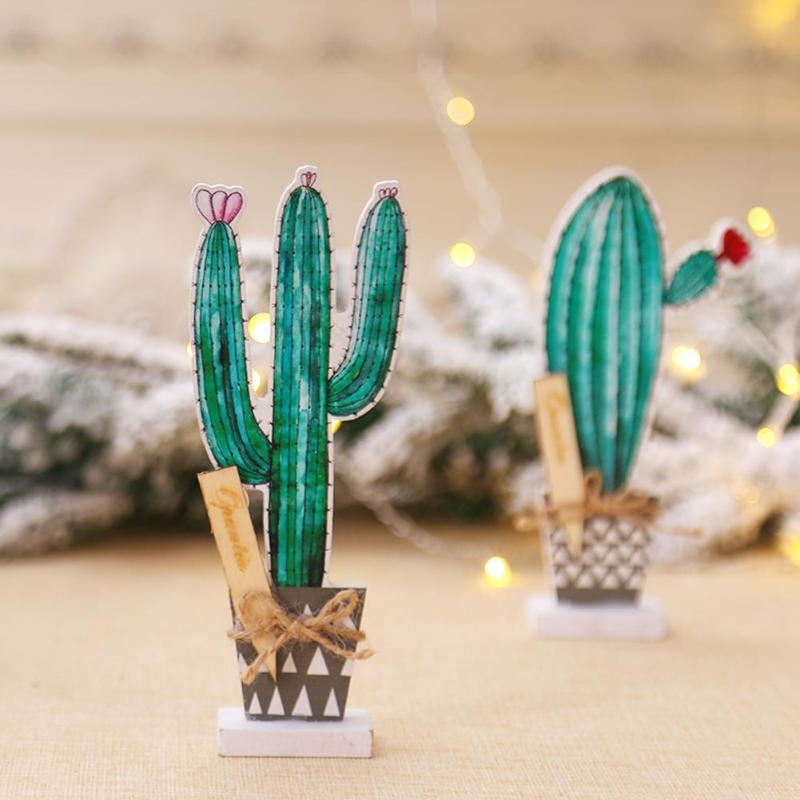 Nordisk stil simuleringsanlæg potteplanter af træ kaktus desktop dekorative ornamenter nødvendige husstandsdekorationsforsyninger: -en