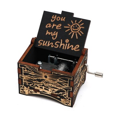 Carved Hand Music Box Wooden Black Music Box You Are My Sunshine To Lover To daughter To husband Birthday Year: 19