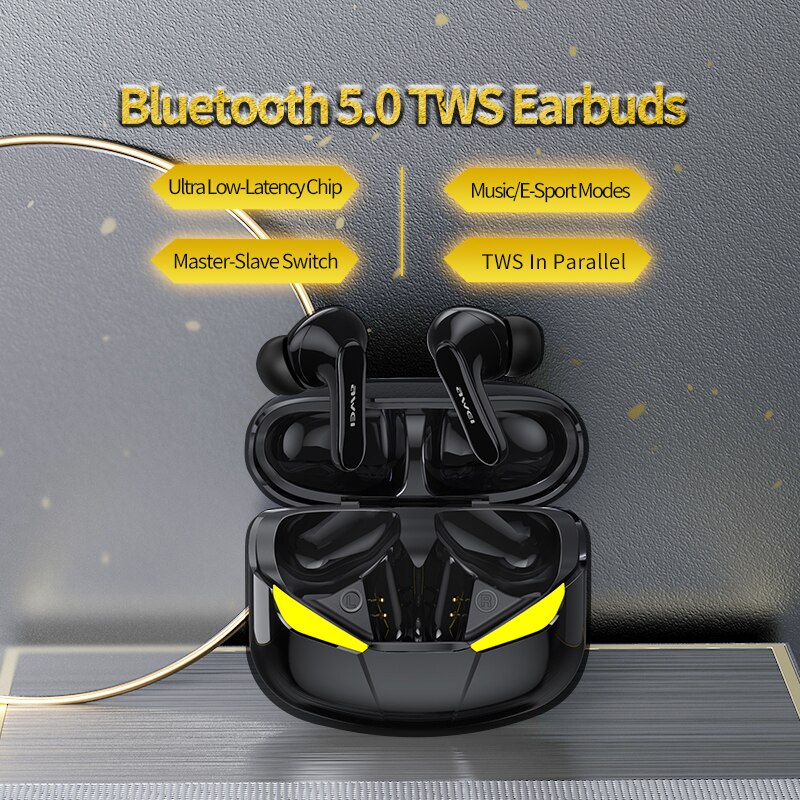 Auricolari da gioco AWEI T35 TWS vivavoce a bassa latenza HiFi bassi profondi suono vero auricolare Stereo Wireless con microfono