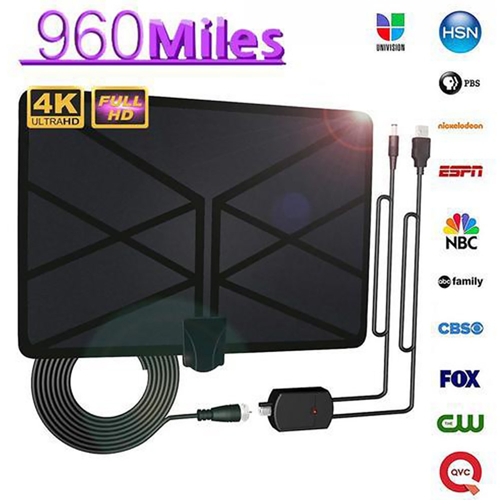 960 Mile TV Antenna Digital Skywire Low Noise Signal 4K Long Range Aerial Amplifier Indoor Ultra Thin 1080P HD High Frequency