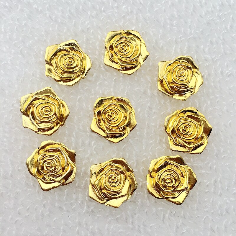 DIY 14mm Golden Rose Flower Strass 3D Plaksteen Knoppen Decoratie Naaien Craft Scrapbook Accessoires 40 stks/partij-S661