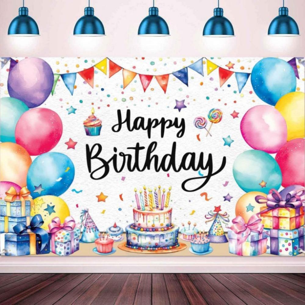 Fondo de feliz cumpleaños para niños, telón de tela, cortina de puerta, decoración de de primer cumpleaños, Fondo de foto de un pastel, globos de colores: XL / Azul oscuro