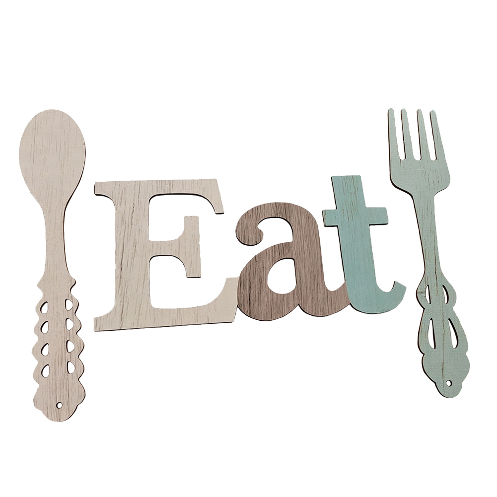 Farmhouse Fork Spoon Eat Sign Set Cafe Bar Rustic Wood Wall Hanging Dining Room