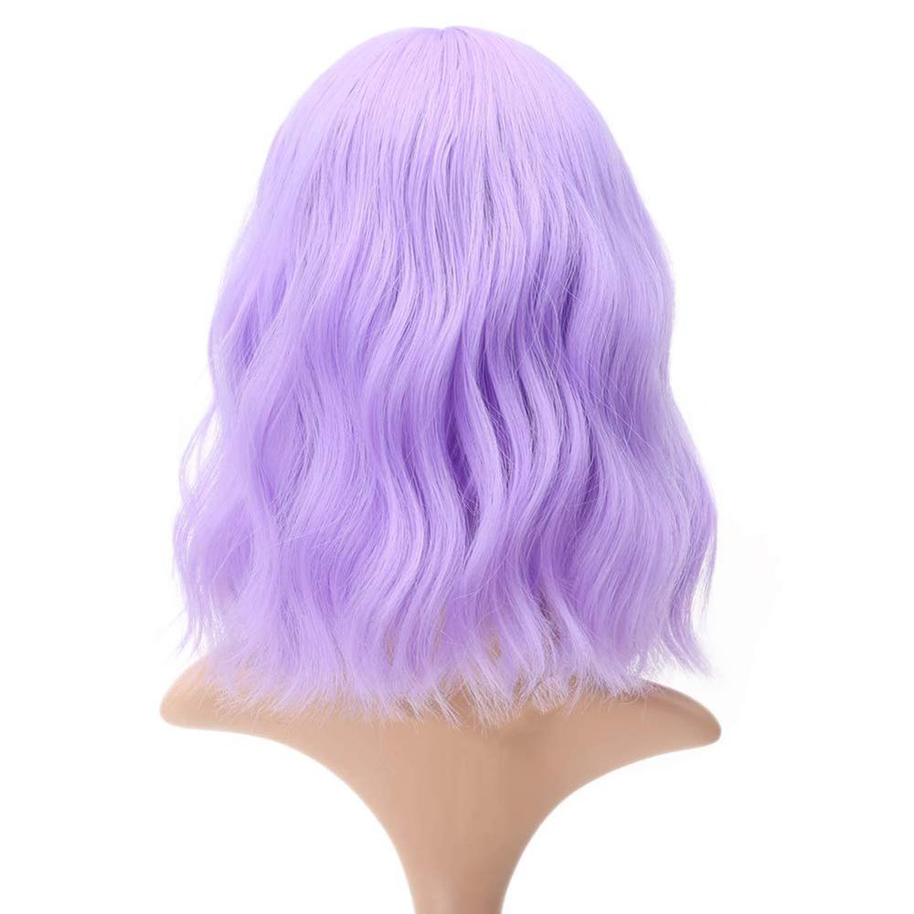 Lavendel lilla pink paryk med air bang farverige korte bølgede parykker til kvinder syntetisk pastel lilla paryk 14 tommer begrænse rabatter