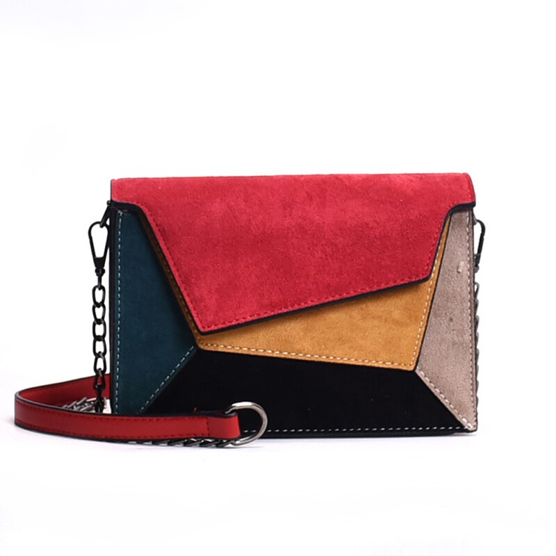 SMOOZA Retro Matte Patchwork Crossbody Bags for Women Small Flap Bags Chain Strap Shoulder Bag Ladies Criss-cross Bag: Red