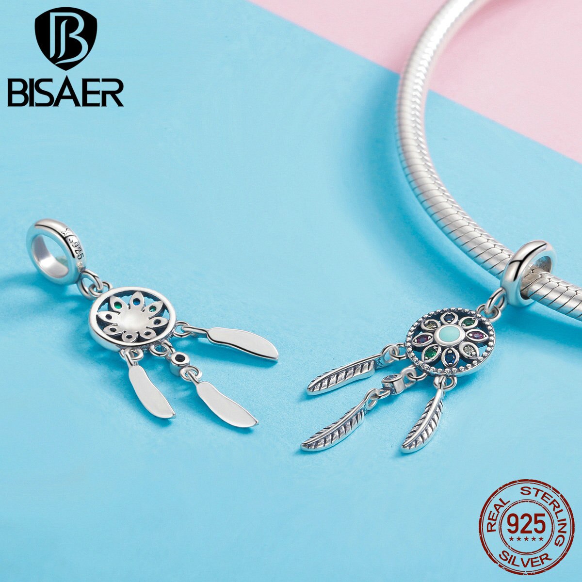 Bisaer 925 Sterling Zilveren Bohemen Dream Catcher Vintage Bedels Kralen Fit Armband Kralen Voor Zilveren 925 Sieraden Maken ECC961