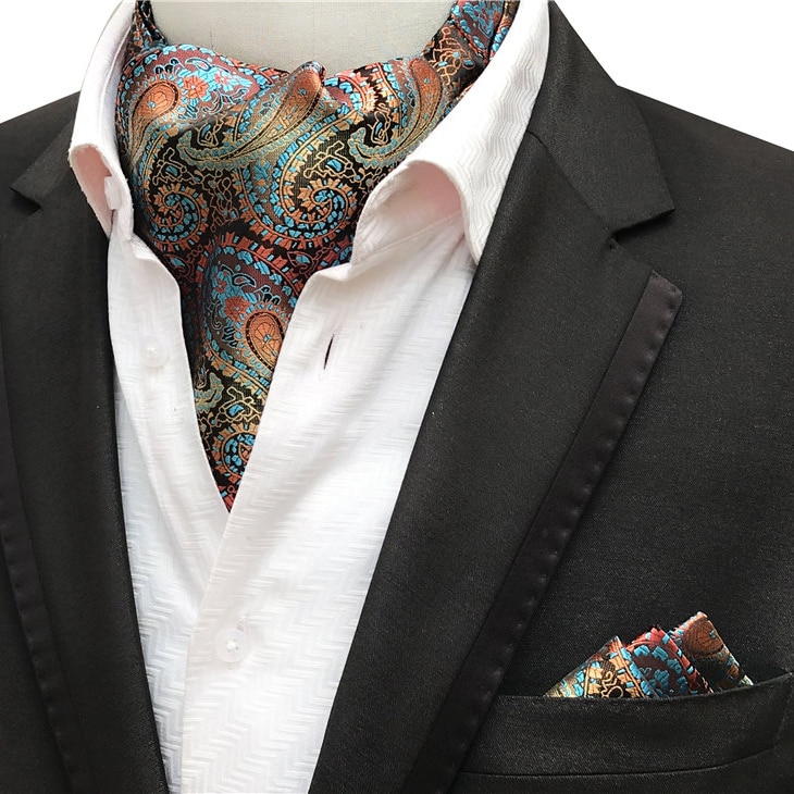 Mænd ascot halstørklæde sæt formelt tørklæde med lomme firkantede sæt til bryllupsmiddag