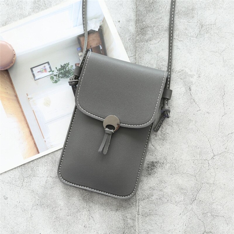 Effen Kleur Dames Touch Screen Mobiele Telefoon Tas Schouder Messenger Bag Mode Alle-Wedstrijd Schattige Kleine Tassen