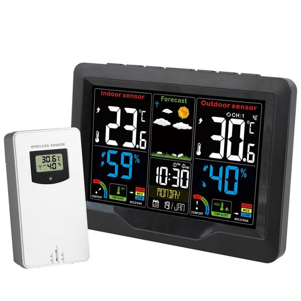 Digital weather clock Weather Station Wireless Touch Screen Wall Clock Indoor Outdoor Moisture Temperature Meter 3383C: Default Title