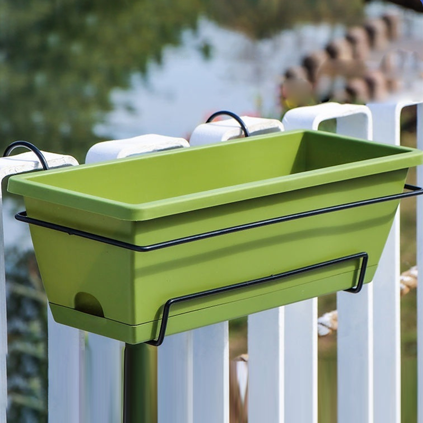 Balcony Railing Planter Flower Pot with Tray Rack Vegetable Planting Pot Plant Basket Window Box for Yard Farmhouse Outdoor