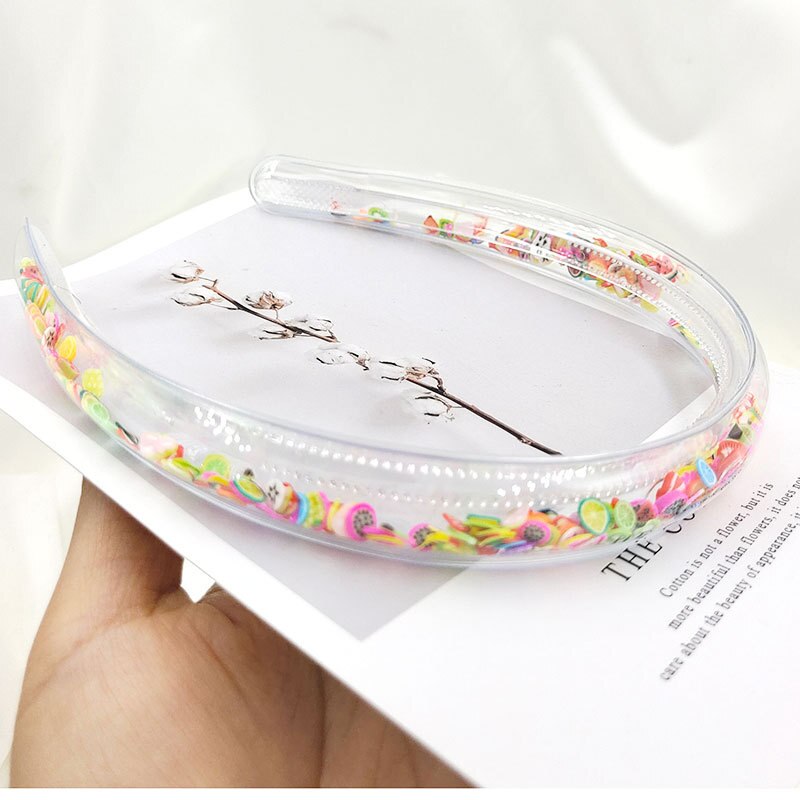 Serre-tête Transparent en forme de cœur de Fruit pour enfants, en résine, à paillettes, pour filles, accessoires pour cheveux: 4