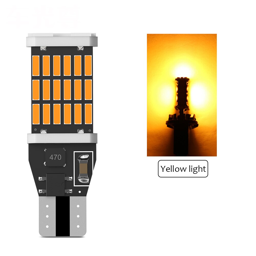 Bombillas LED Canbus T15 W16W WY16W 4014 45SMD para coche, lámpara de marcha atrás, sin Error, blanco, rojo, ámbar, 6000K, 2 uds.: YELLOW