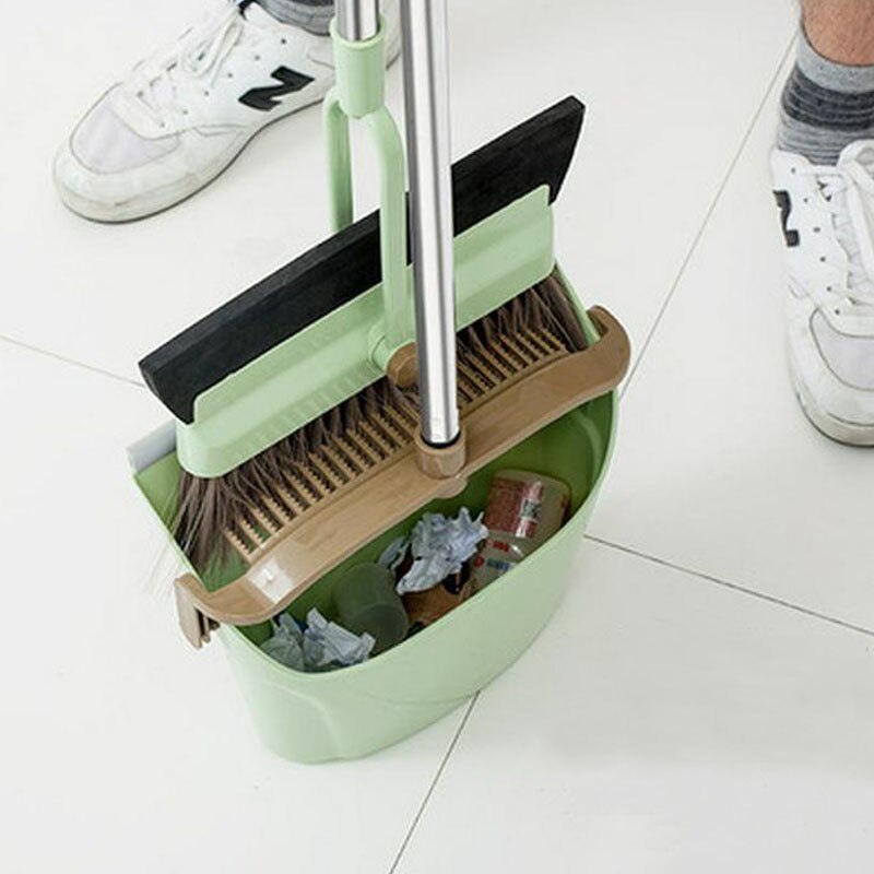 Multifunctional 2 In 1 Broom Dustpan Cleaning Set 180 Degree Rotating Broom Head Wiper Windproof Dustpan Soft Fur Brush Robot