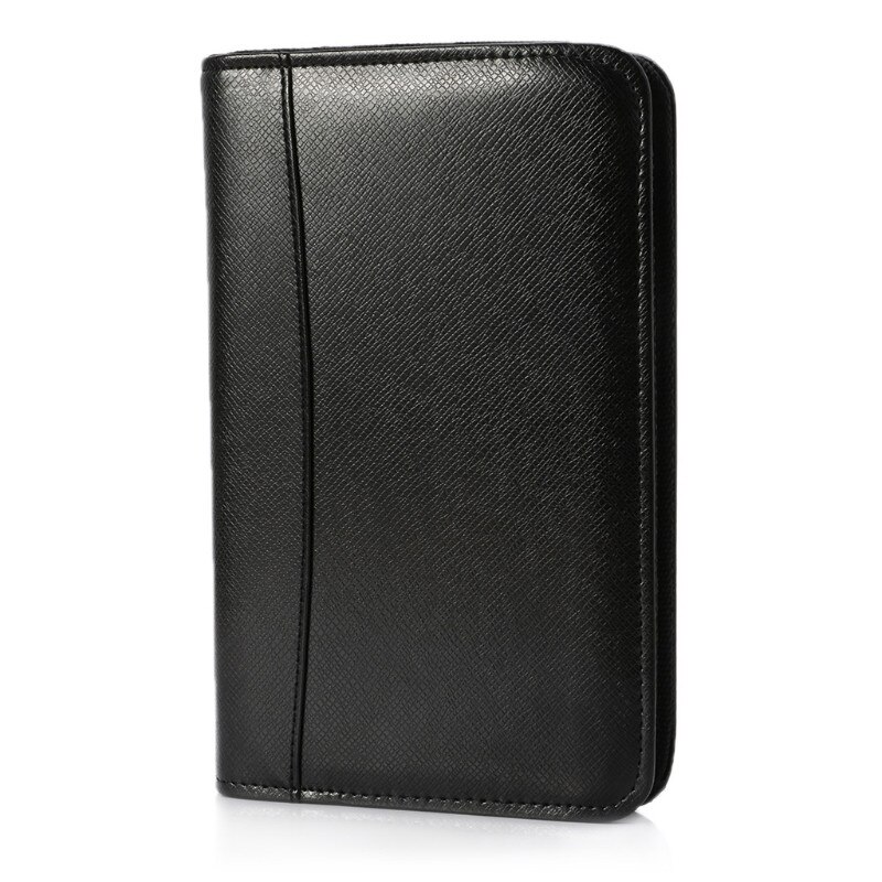 PU Leather Cover A6 Zipper Notebook Loose-Leaf Business Notepad With Calculator: black