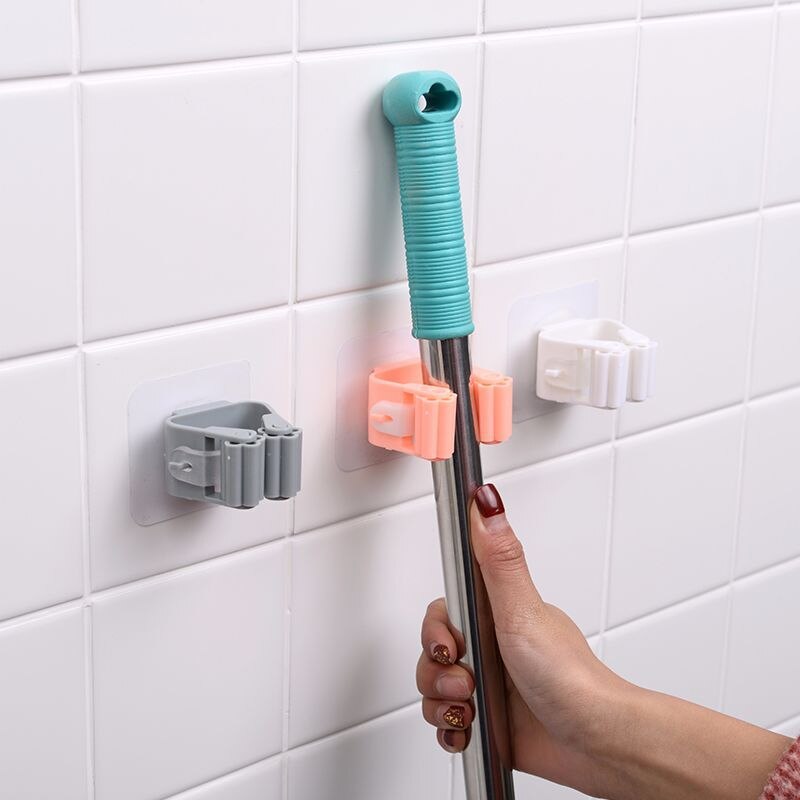 Soporte para almacenamiento organizador de fregona montado en la pared, estante con Clip, gancho para escoba, mopa sin costuras, gancho para escobas, herramientas de cocina, 1 unidad