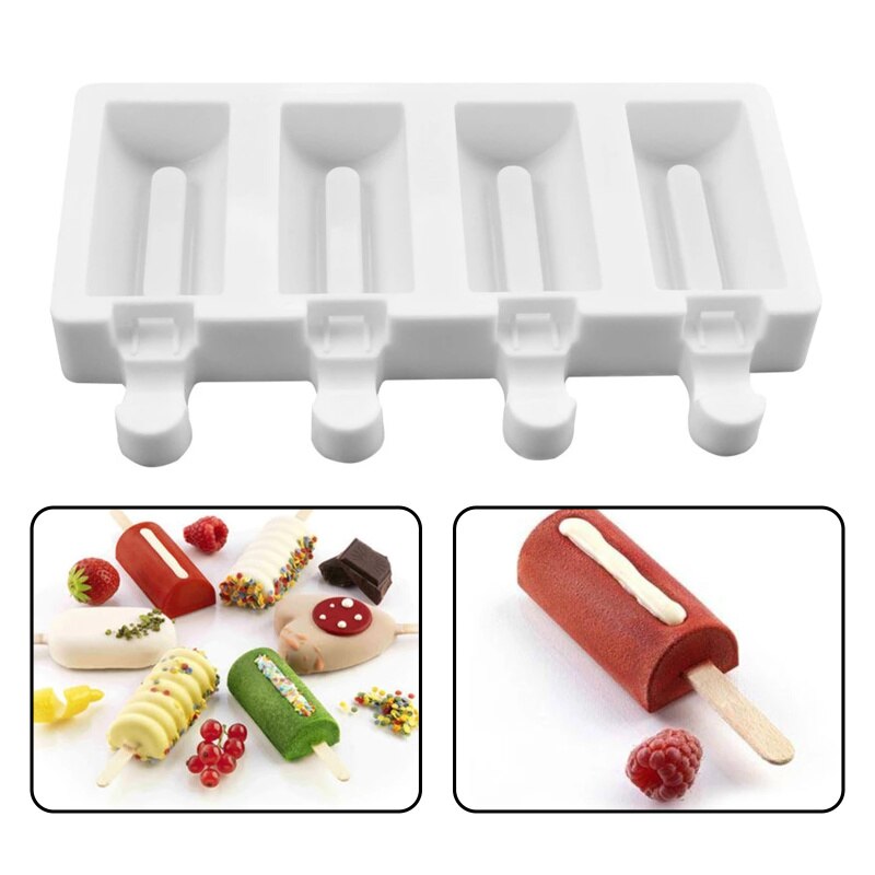 4 Cavity Popsicle Mold Silicone Ice Cream Mold With Sticks DIY Homemade Baking Desserts For Children Party Freezer Fruit Juice