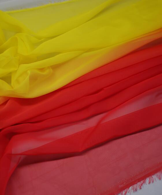 Ombre chiffong tyg tunn mjuk färgad dans klänning andas flytande diy klänning tyg: Röd gul