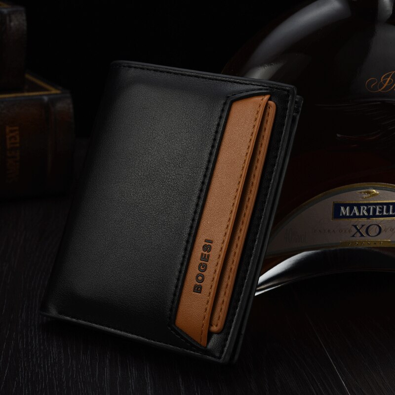 Retro Slim Small Leather Cards Wallets Short Bifold Wallet for Men Purses Male Purse Men's Wallet Business ID Card Holders: E Black 2