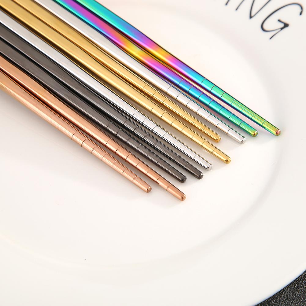 1 Pair Stainless Steel Chopsticks Metal Chop Sticks Tableware Silver Gold Multicolor Wedding Party Festival Supplies