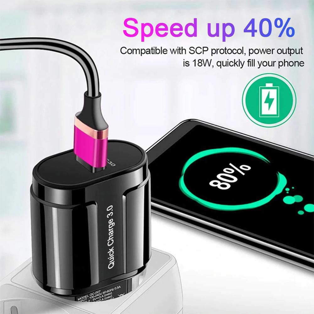 Cargador rápido 3A QC3.0 USB, adaptador de pared para teléfono móvil iPhone 11 12, carga rápida para Samsung