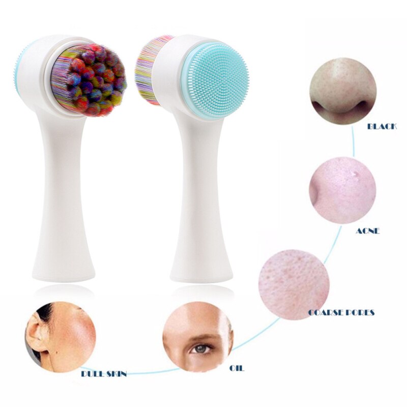 Cepillos de limpieza Facial de silicona de doble cara, limpieza profunda de poros duradera y de buena textura, para uso doméstico