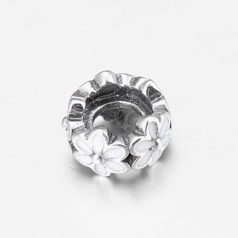 Ajuste original lynaccs charme pulseira moda 925 prata esterlina esmalte branco flor espaçador grânulos para fazer jóias
