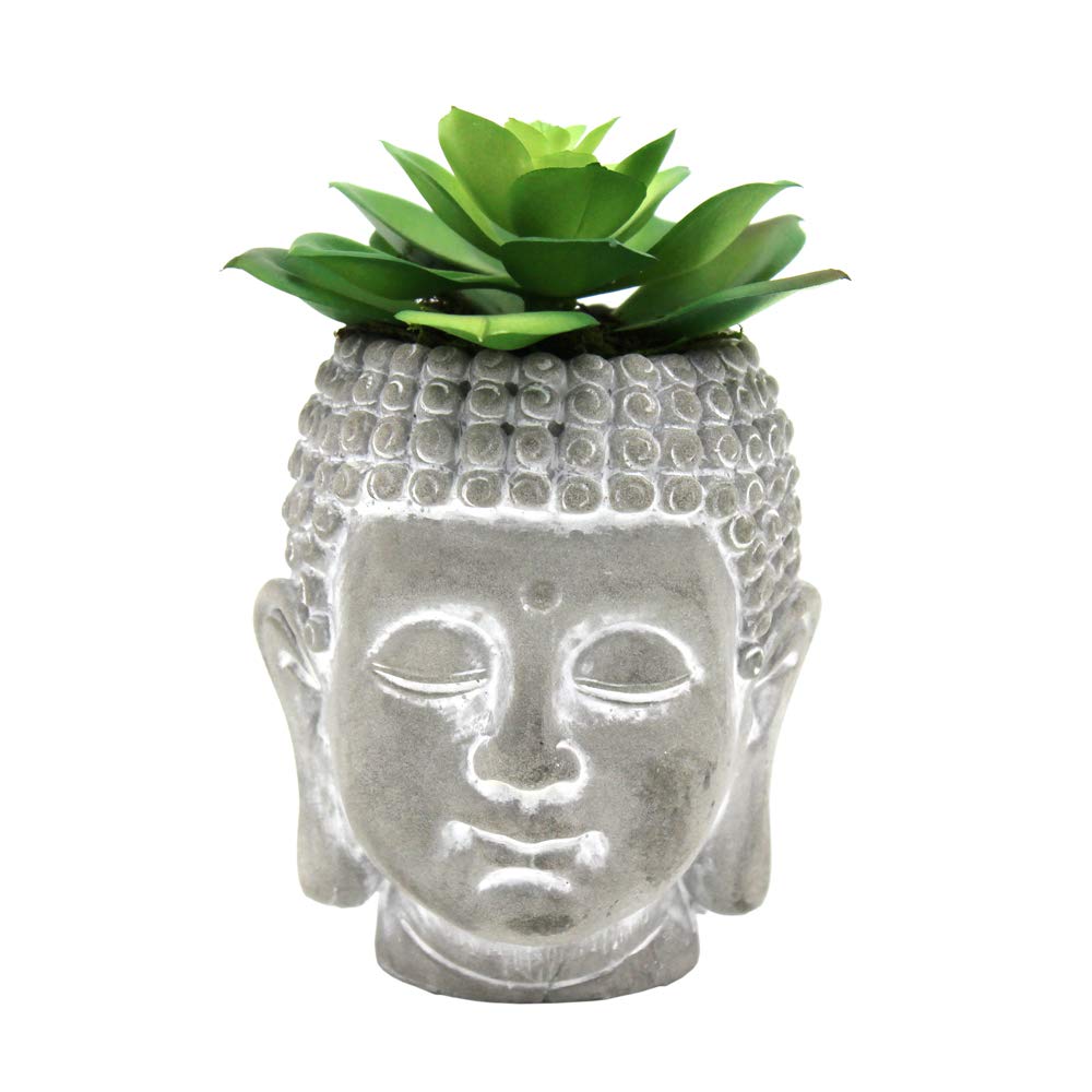 Macetero de cabeza de Buda de cemento no grunren, pequeños recipientes para plantas de decoración: Gris claro