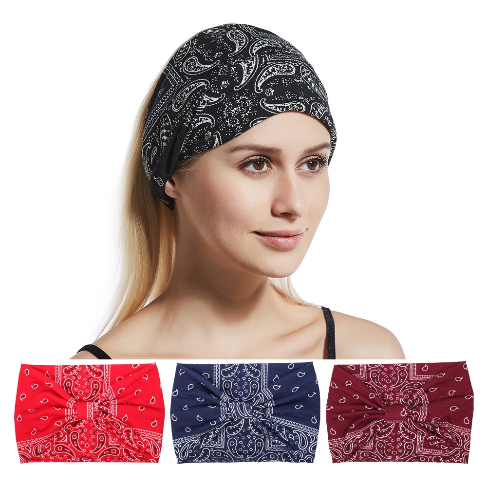 Fascia larga in cotone anacardi per donna fasce per capelli con nodo a fiori a strisce Boho fasce per capelli con turbante solido accessori per capelli per ragazze