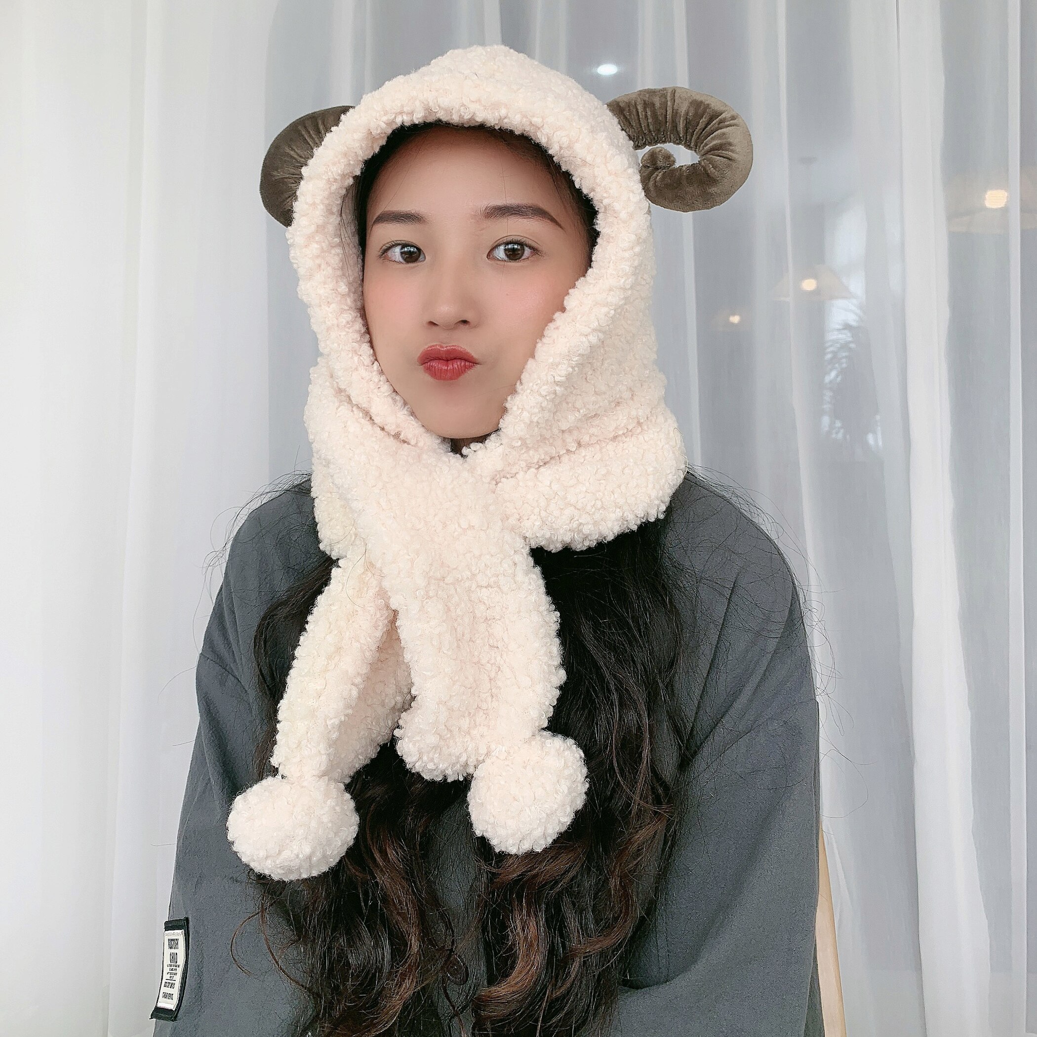 Women's Shofar Cap Knit Plush Fur Hats Winter Windproof Warm Ear Scarf Cloak Protect Bomber Gorras: Beige / Adult