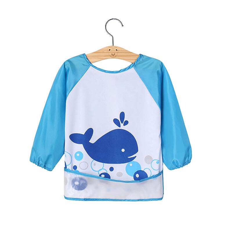 Lovely Kid Toddler Infant Newborn Baby Boy Girl Waterproof Long Sleeve Bib Cartoon Feeding Apron Rain wear: Blue