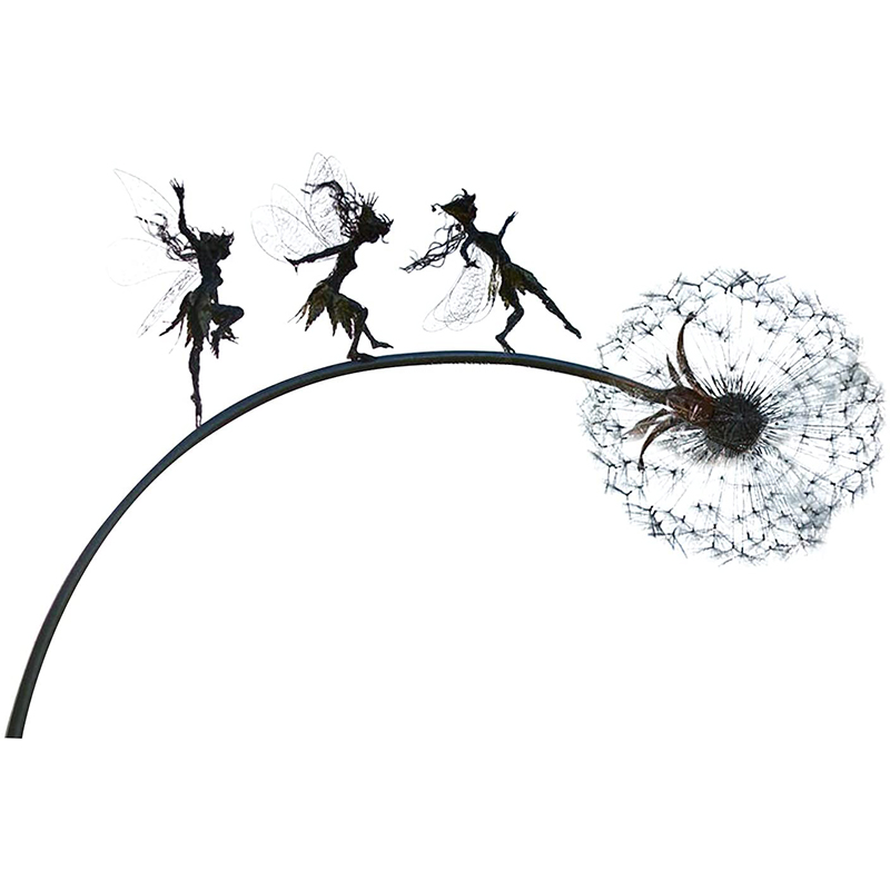 Garden Decoration Dancing Fairy With Dandelion Steel Wire Statue Miniature Sculpture Yard Decor Ornaments Flower Fairy Statue: 01